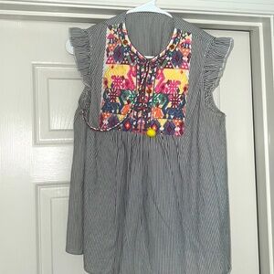 Ruffle sleeve boho style shirt